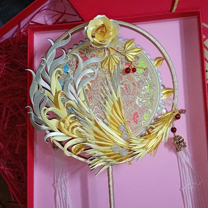 Handmade Chanhua Thread-Wrapped Phoenix Wedding Fan - Luxury Bridal Handheld Ornament