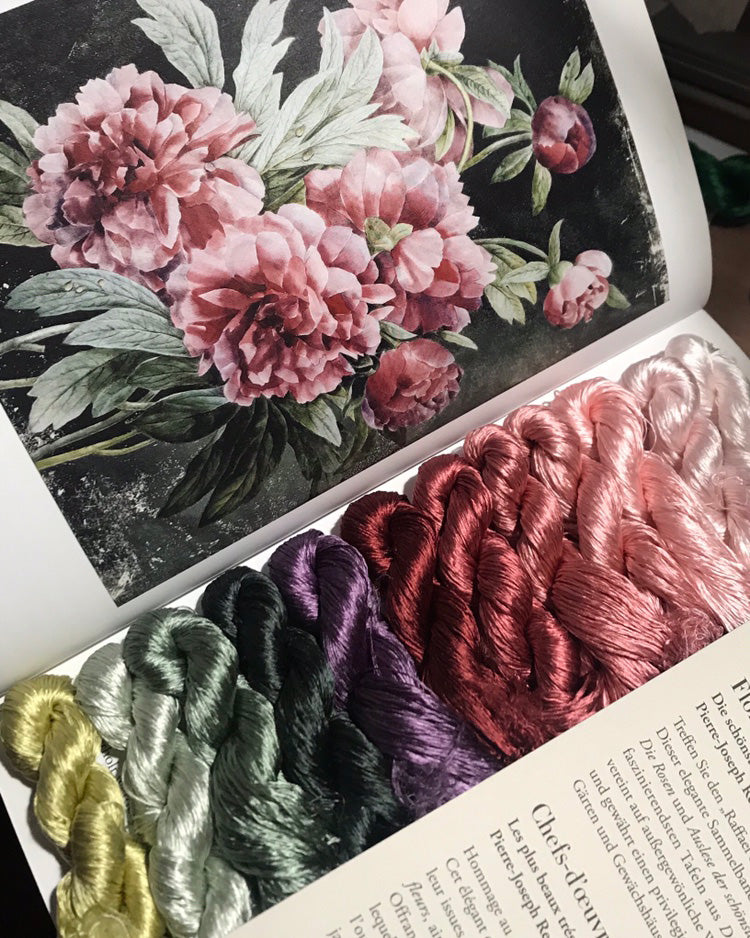 80m Suzhou Embroidery Untwisted Mulberry Silk Thread(#宫廷玫瑰  80m*12) - Ronghua Threads