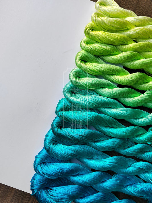 10g Suzhou Embroidery Thick Filament Slightly Twisted Mulberry Silk Thread(碧落芳华  10g*12) - Hand-dyed Ronghua Threads