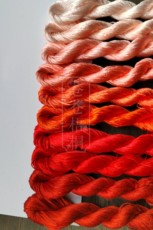 10g Suzhou Embroidery Thick Filament Slightly Twisted Mulberry Silk Thread(赤霞漫天) - Hand-dyed Ronghua Threads