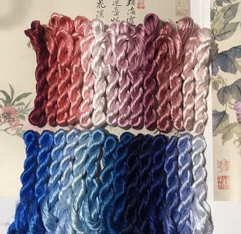 Filo di seta di gelso non ritorto per ricamo Suzhou da 80m (#青花粉黛 80m*29) - Fili Ronghua