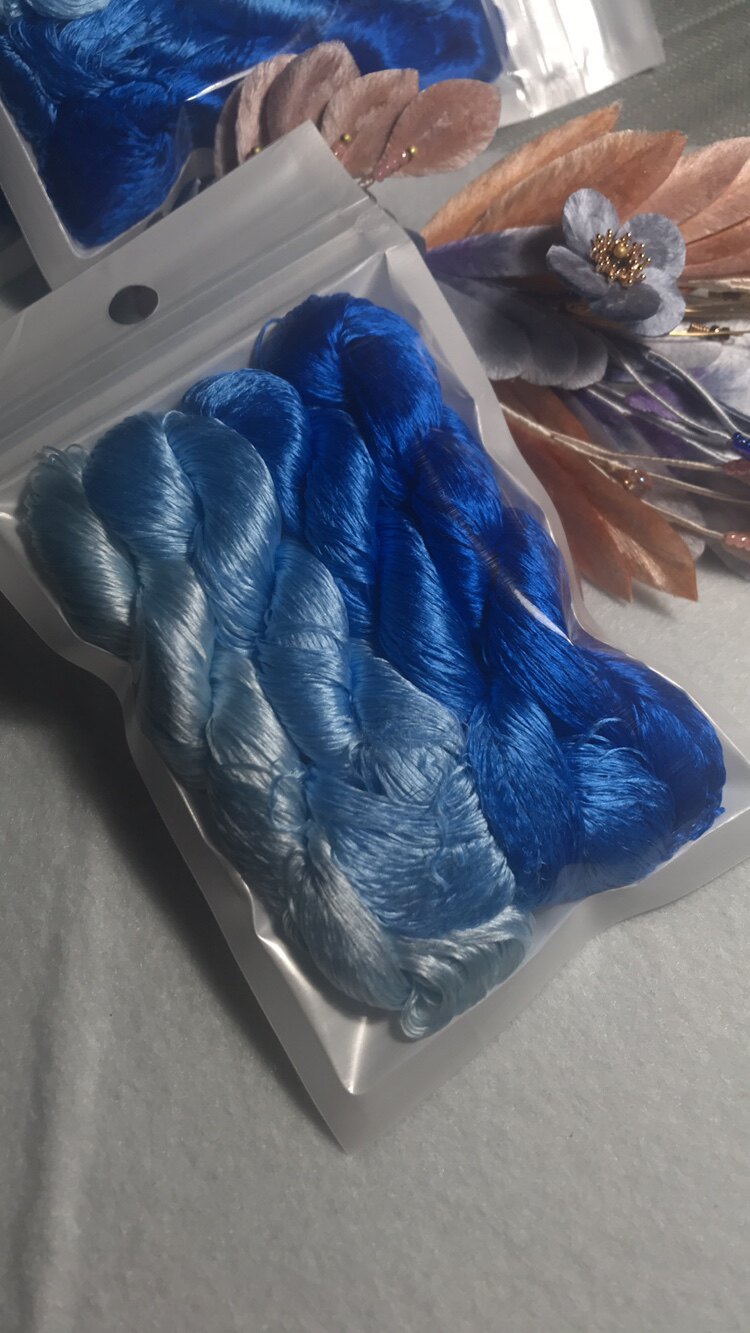 80m Suzhou Embroidery Untwisted Mulberry Silk Thread(#70海蓝    80m*4) - Ronghua Threads