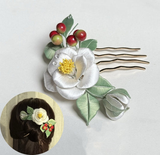 Serie Camellia Pettine per Capelli Chanhua Materiali Fiori Kit fai da te - Include Tutorial Video Dettagliato