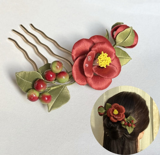Serie Camellia Pettine per Capelli Chanhua Materiali Fiori Kit fai da te - Include Tutorial Video Dettagliato