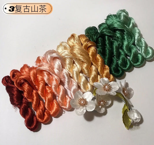 80m Suzhou Embroidery Untwisted Mulberry Silk Thread(#复古山茶  80m*12) - Ronghua Threads