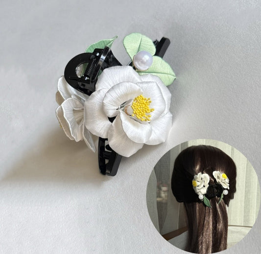 Morsetto per Capelli Serie Camellia Chanhua Materiali Fiori Kit Fai-da-te - Include Tutorial Video Dettagliato