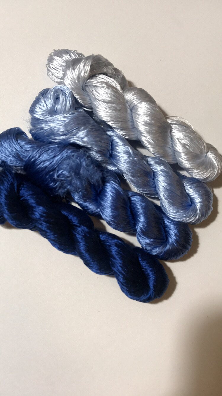 80m Suzhou Embroidery Untwisted Mulberry Silk Thread(#20青花    80m*4) - Ronghua Threads