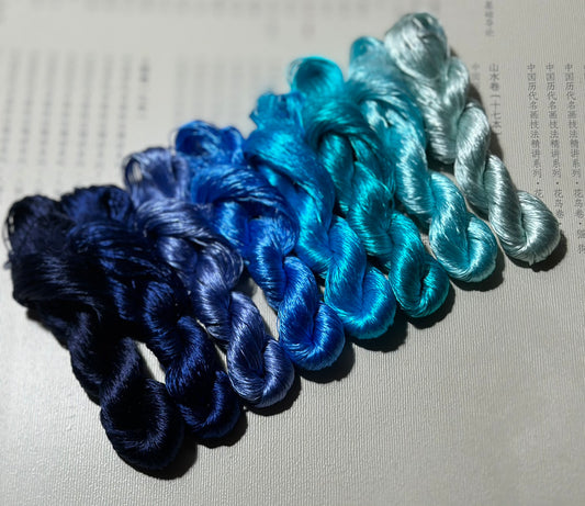 80m Suzhou Embroidery Untwisted Mulberry Silk Thread(#兰系  80m*8) - Ronghua Threads