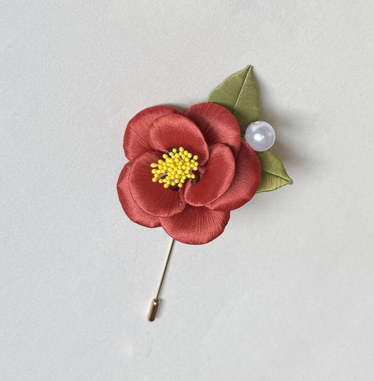 Spilla serie Camelia, materiali Chanhua, fiori, kit fai da te - Include video tutorial dettagliato