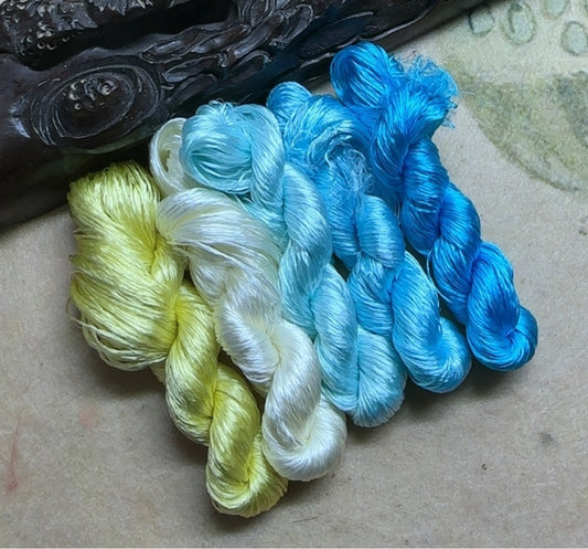 80m Suzhou Embroidery Untwisted Mulberry Silk Thread(#叶色蝴蝶  80m*5) - Ronghua Threads