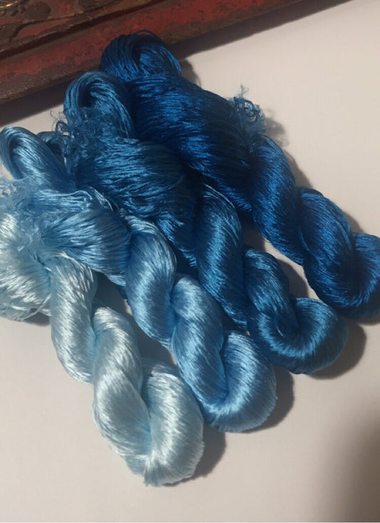 80m Suzhou Embroidery Untwisted Mulberry Silk Thread(#56青蓝  80m*4) - Ronghua Threads