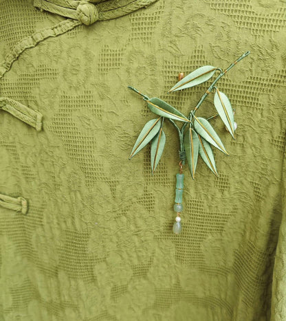Broche Feuille de bambou faite à la main - Broche en soie (Chanhua)
