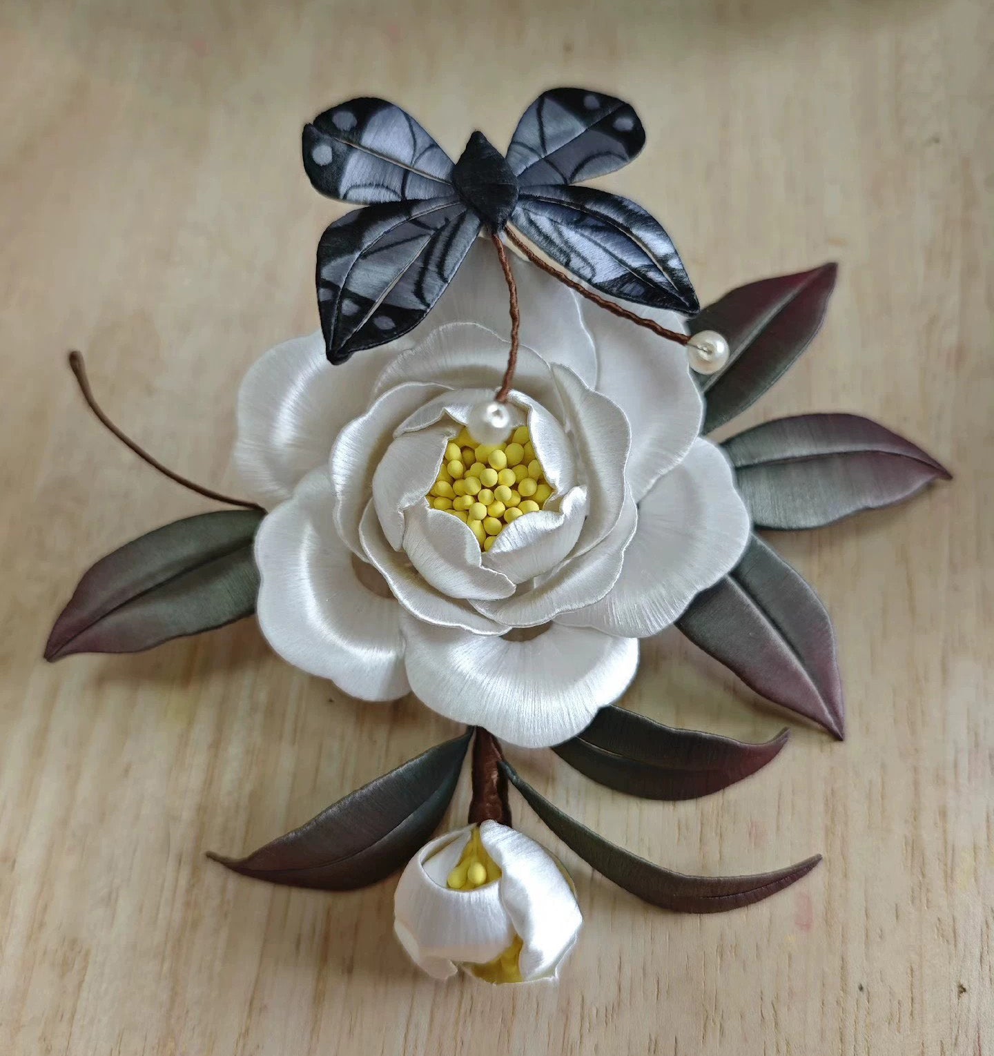 Fermaglio su misura Peonia e Farfalla - Fermaglio in seta (Chanhua)