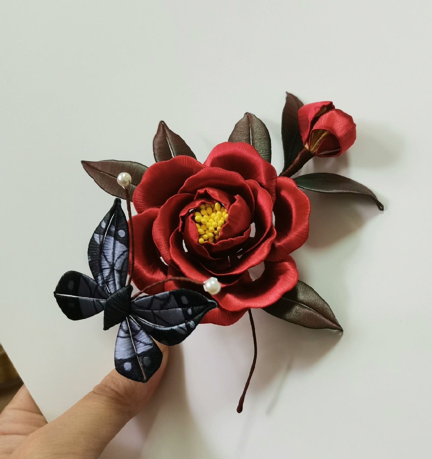 Fermaglio su misura Peonia e Farfalla - Fermaglio in seta (Chanhua)
