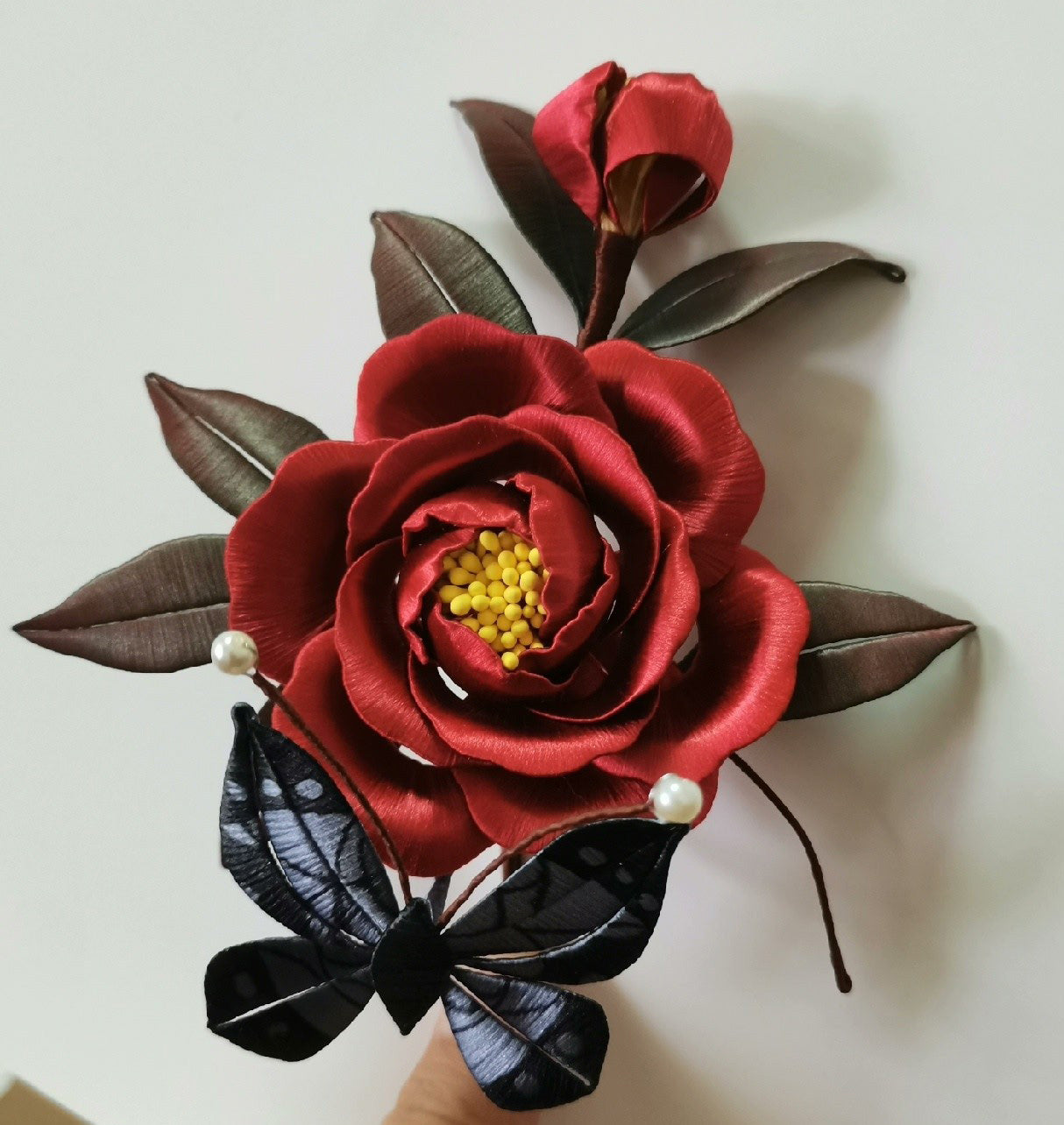 Fermaglio su misura Peonia e Farfalla - Fermaglio in seta (Chanhua)