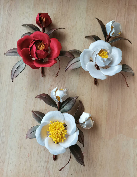 Fermaglio per capelli fatto a mano Camelia - Fermaglio per capelli in seta (Chanhua)