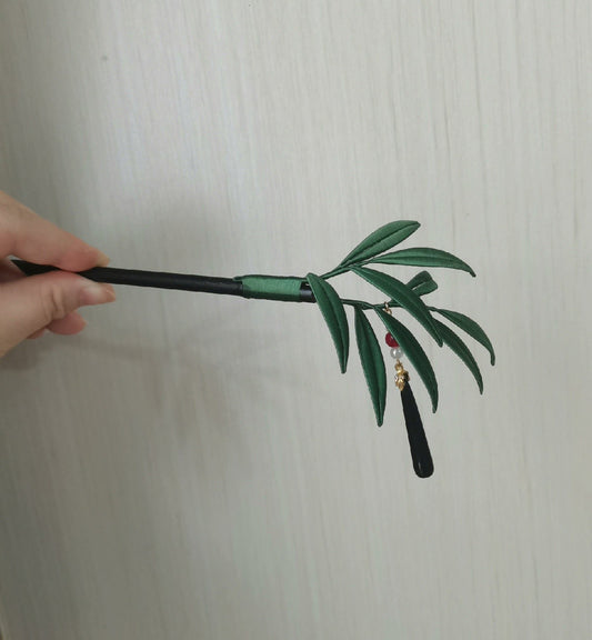 Fermaglio per Capelli Fatto a Mano con Foglie di Bambù - Fermaglio per Capelli in Seta (Chanhua)