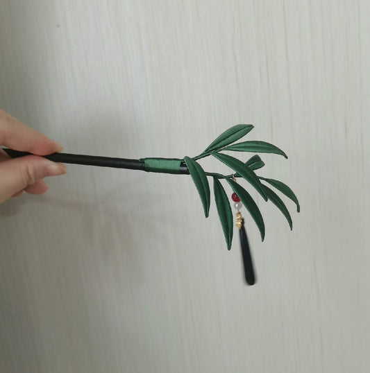 Fermaglio per Capelli Fatto a Mano con Foglie di Bambù - Fermaglio per Capelli in Seta (Chanhua)