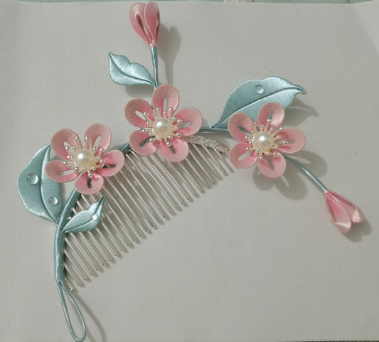 Pettine per capelli su misura con fiori - Pettine per capelli in seta (Chanhua)