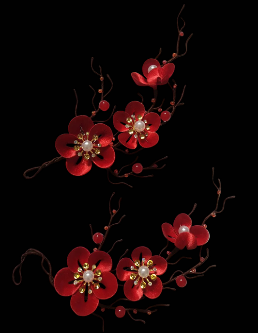 Red Plum Blossom Bespoke Hairclip - Silk Hairclip(Chanhua)