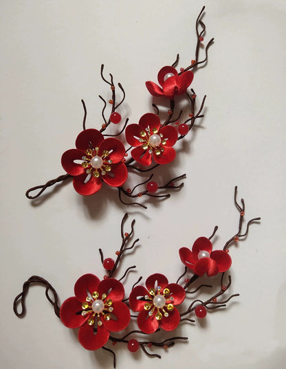 Red Plum Blossom Bespoke Hairclip - Silk Hairclip(Chanhua)