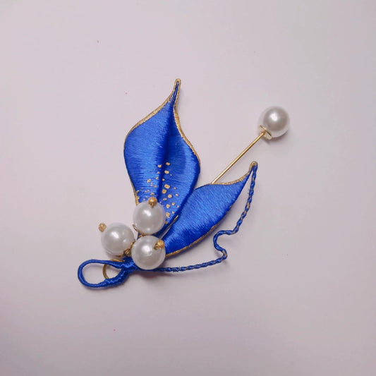 Spilla artigianale blu - Spilla di seta (Chanhua)