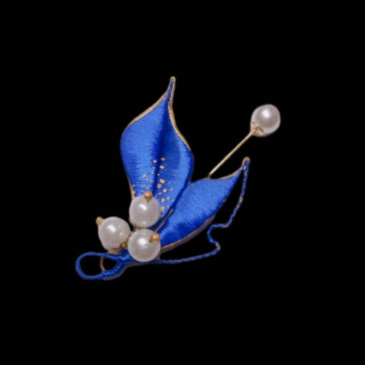Spilla artigianale blu - Spilla di seta (Chanhua)