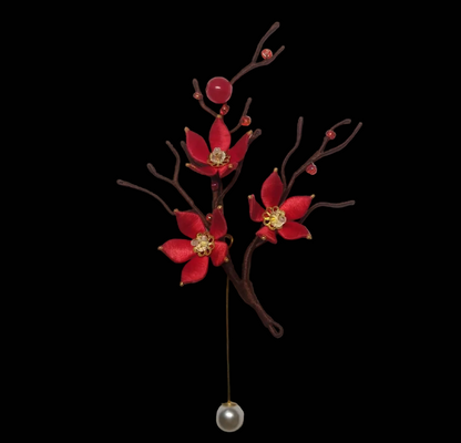 Red Plum Blossom Handmade Brooch - Silk Brooch(Chanhua)