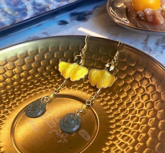 Orecchini a forma di foglia di Ginkgo su misura - Orecchini di seta (Ronghua)
