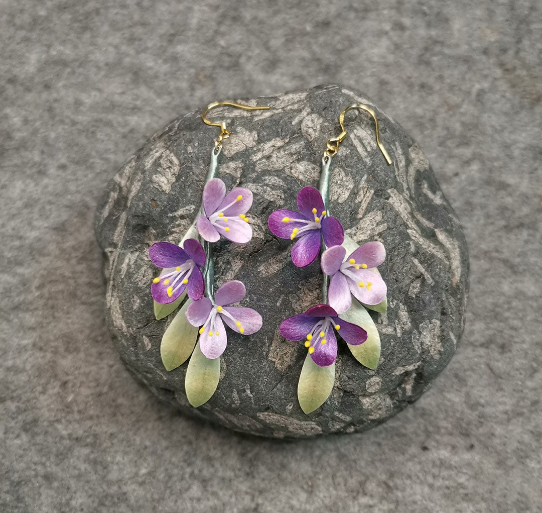 Boucles d'oreilles sur mesure violettes - Boucles d'oreilles en soie (Ronghua)