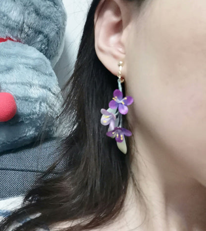 Boucles d'oreilles sur mesure violettes - Boucles d'oreilles en soie (Ronghua)