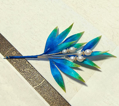 Spilla personalizzata con foglie blu - Spilla di seta (Ronghua)