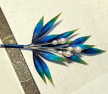 Spilla personalizzata con foglie blu - Spilla di seta (Ronghua)