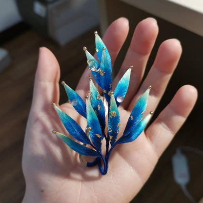 Spilla personalizzata con foglie blu - Spilla di seta (Ronghua)