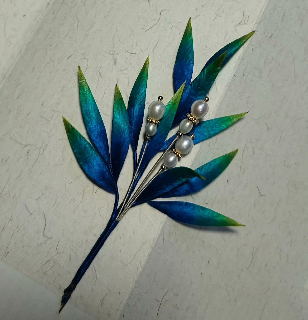 Spilla personalizzata con foglie blu - Spilla di seta (Ronghua)