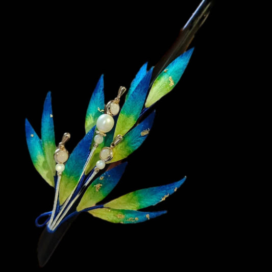 Fermaglio su misura Blue Leaves - Fermaglio di seta (Ronghua)