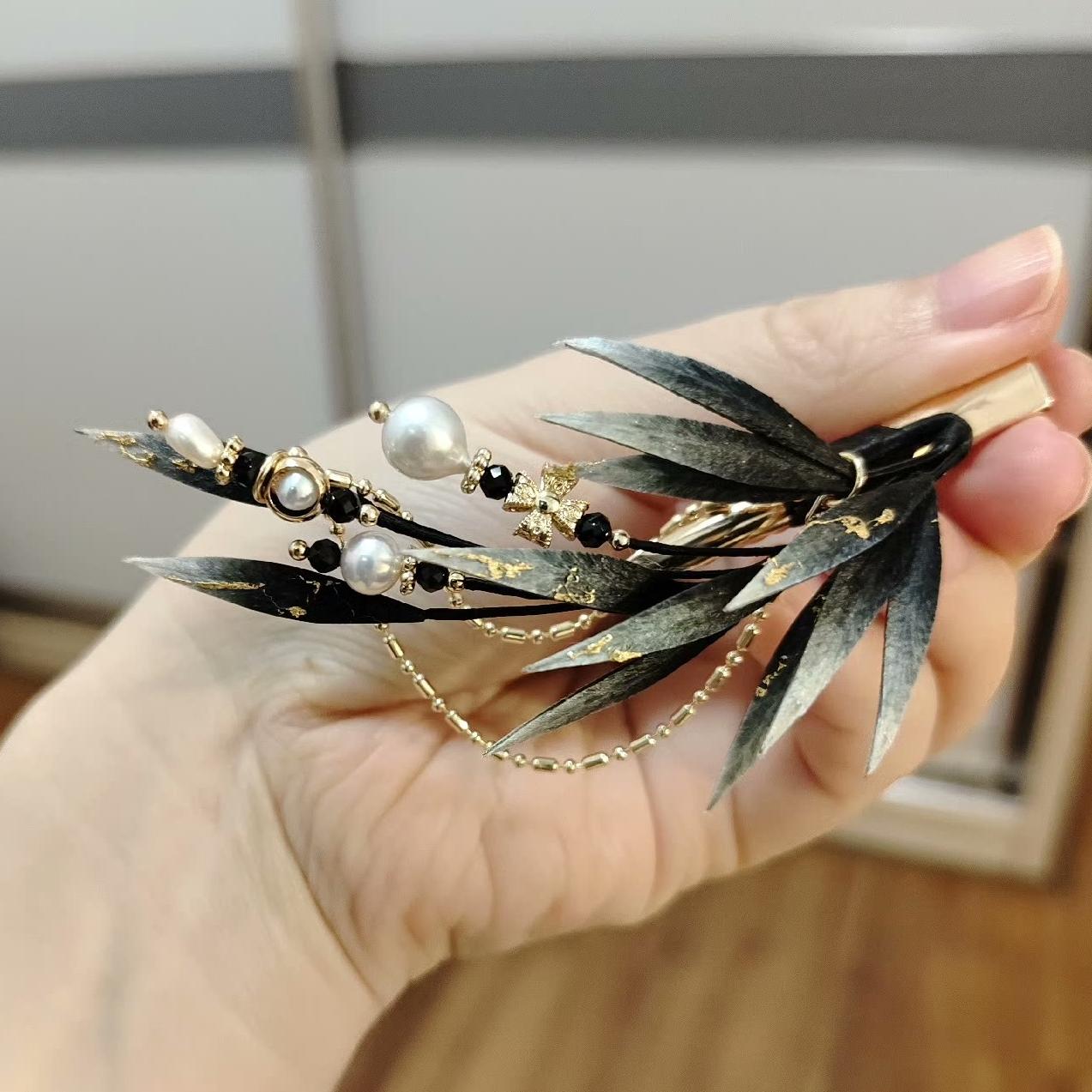 Barrette à feuilles sur mesure - Barrette à cheveux en soie (Ronghua)