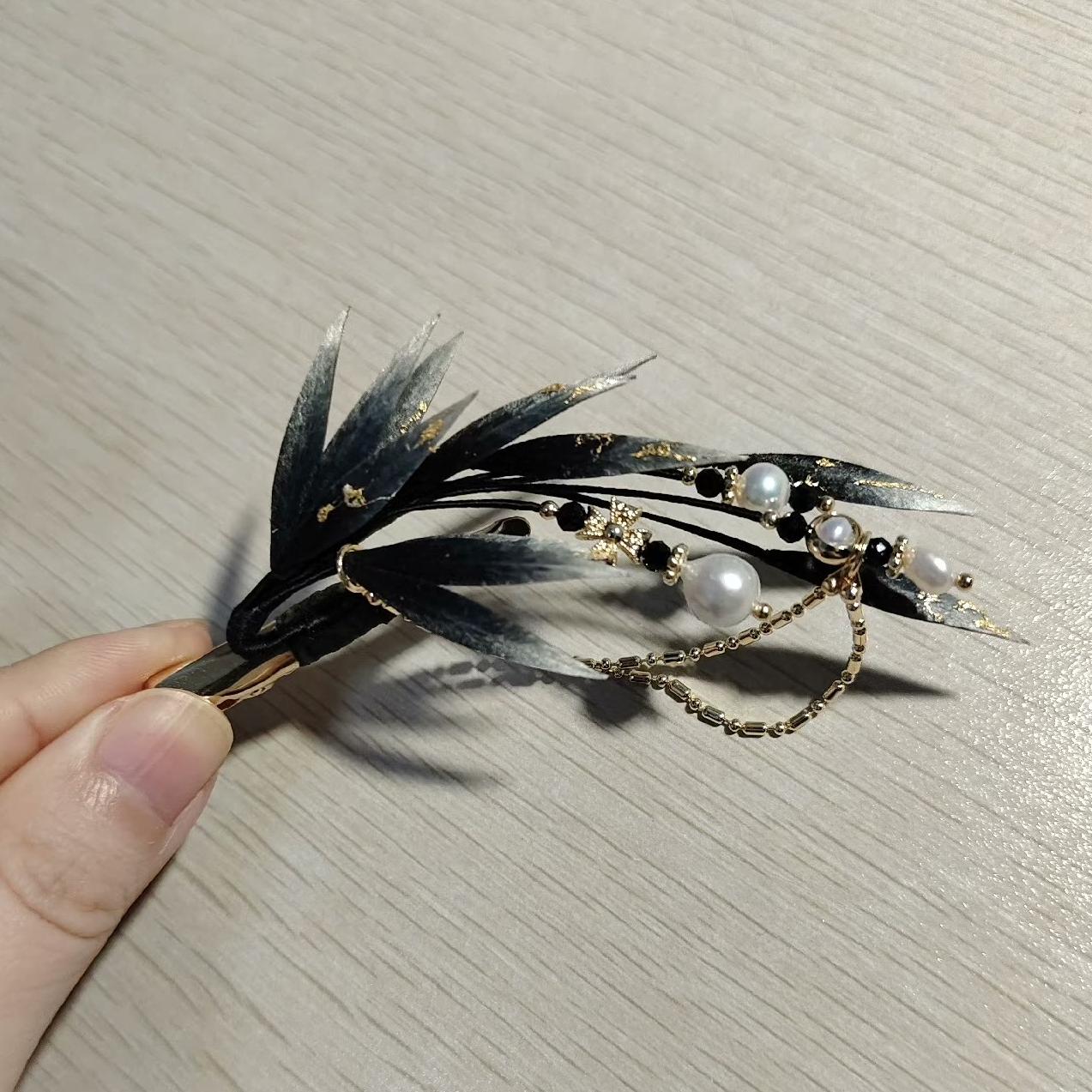 Barrette à feuilles sur mesure - Barrette à cheveux en soie (Ronghua)