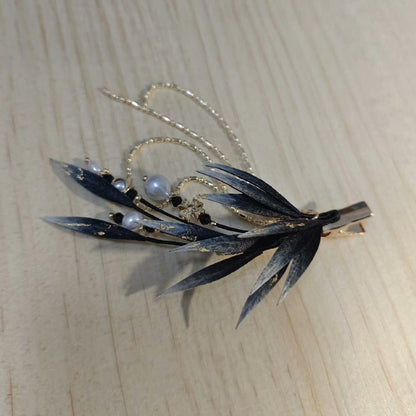 Barrette à feuilles sur mesure - Barrette à cheveux en soie (Ronghua)