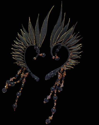 Black Wings Bespoke Earrings - Silk Earrings(Chanhua)