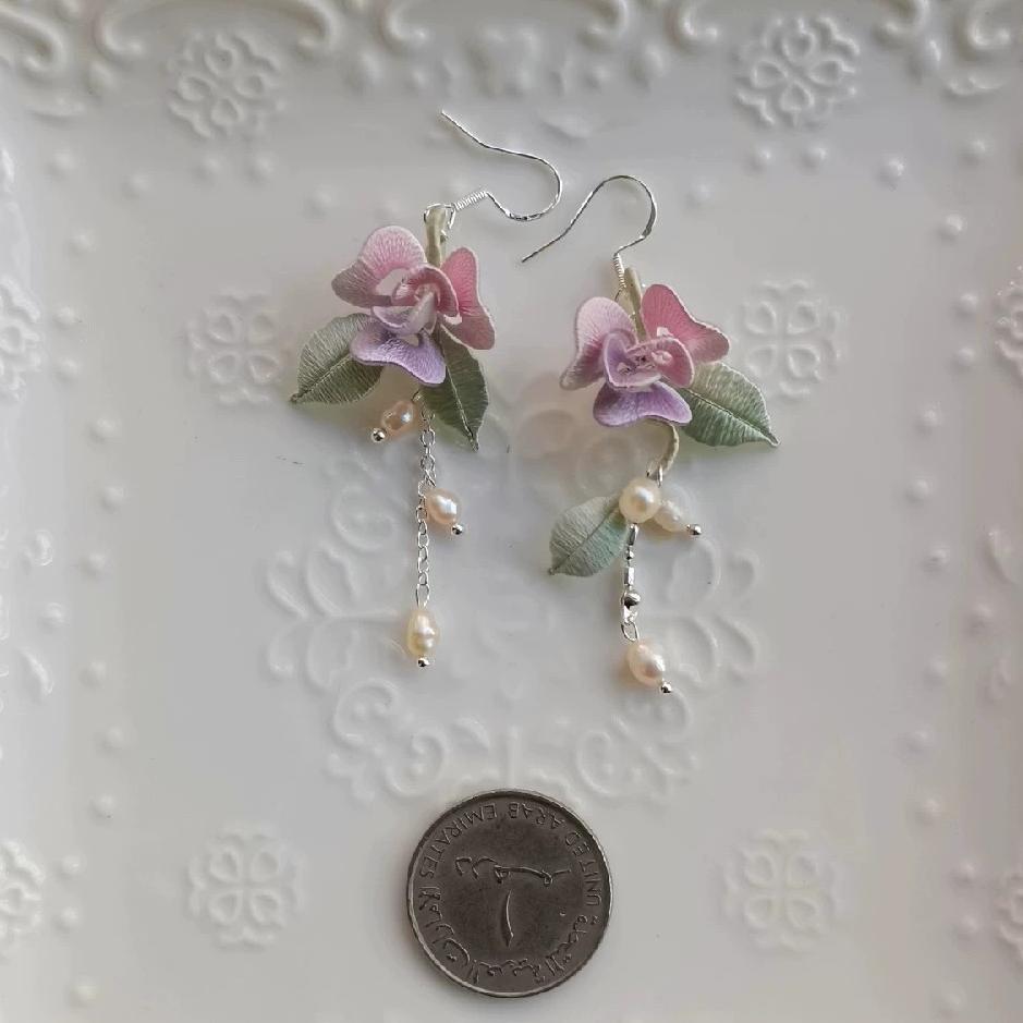 Boucles d'oreilles Rose Sur Mesure - Boucles d'oreilles en soie (Chanhua)