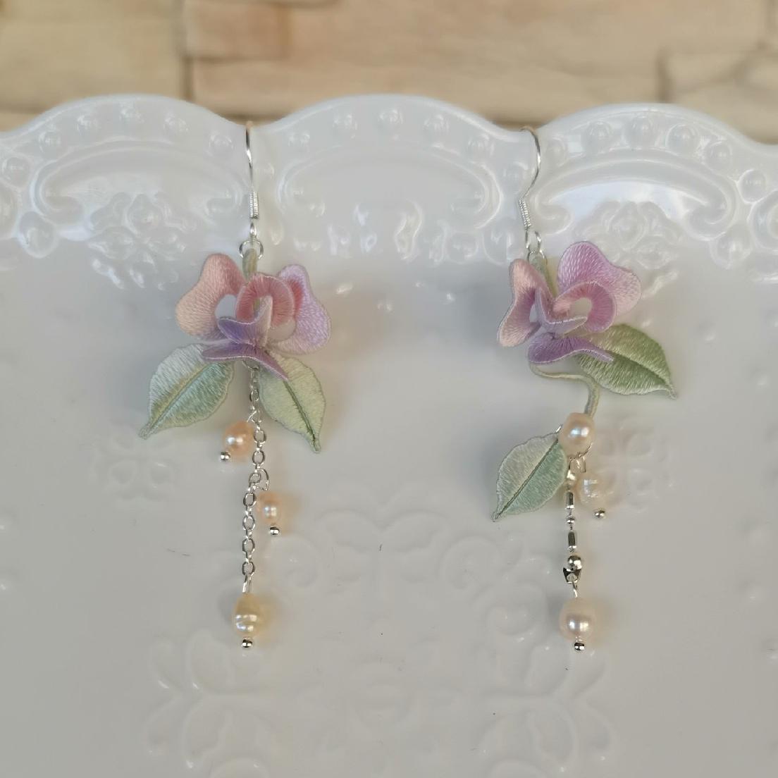Boucles d'oreilles Rose Sur Mesure - Boucles d'oreilles en soie (Chanhua)