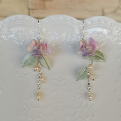 Boucles d'oreilles Rose Sur Mesure - Boucles d'oreilles en soie (Chanhua)