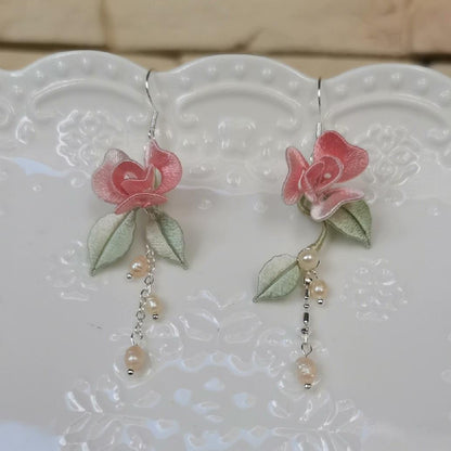 Boucles d'oreilles Rose Sur Mesure - Boucles d'oreilles en soie (Chanhua)