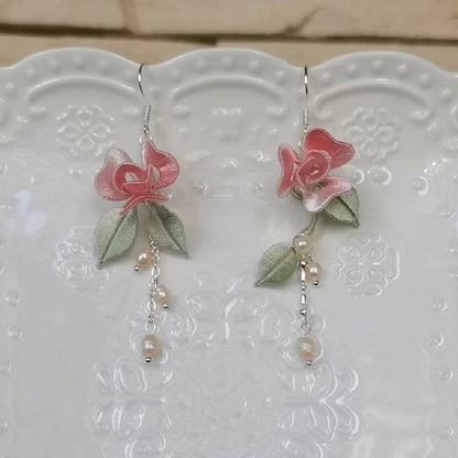 Boucles d'oreilles Rose Sur Mesure - Boucles d'oreilles en soie (Chanhua)