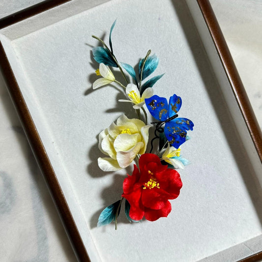 Fermaglio su misura con farfalla e fiore - Fermaglio in seta (Ronghua)