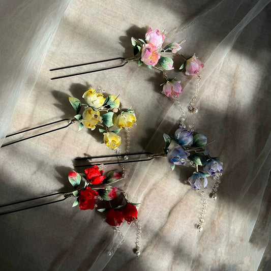 Fermaglio su misura con fiore di Begonia - Fermaglio in seta (Ronghua)