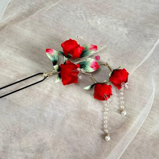 Fermaglio su misura con fiore di Begonia - Fermaglio in seta (Ronghua)