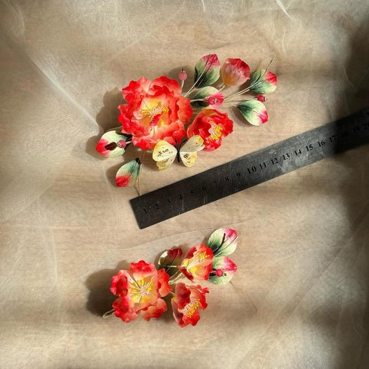 Fermaglio su misura Peonia e farfalla AB Style - Fermaglio in seta (Ronghua)