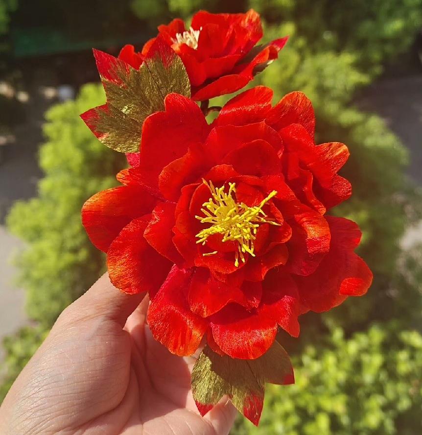 Forcina personalizzata peonia rossa - Forcina di seta (Ronghua)